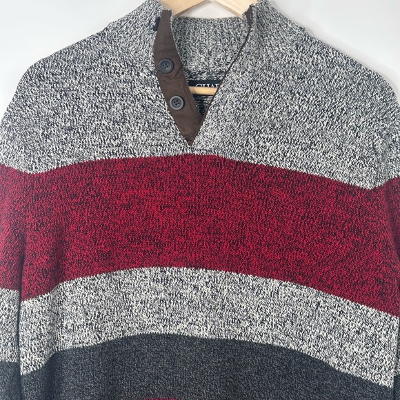 Chaps Sweater Mens Med Red & Gray Pullover Henley Mock Neck - Picture 2 of 15